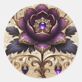 Redonda Pegatina de redondeo floral con joyas moradas