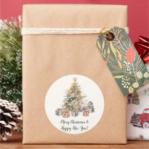 Redonda Pegatina de regalo de árbol de navidad de color ac