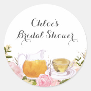Redonda Pegatina de regalo de boda de taza de té de rosa r