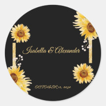 Pegatina de regalo de boda elegante girasol negro