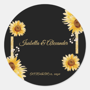 Redonda Pegatina de regalo de boda elegante girasol negro