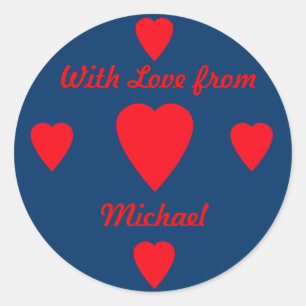 Redonda Pegatina de regalo de corazones rojos