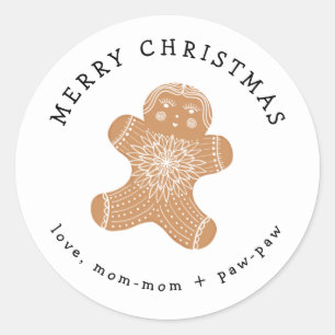 Redonda pegatina de regalo de galletas de chica de gingerb