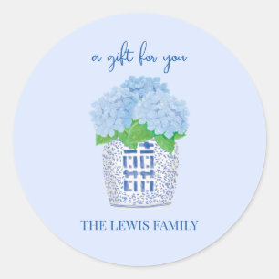 Redonda Pegatina de regalo de Hortensia Chinoiserie