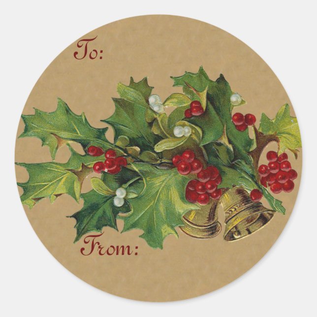 Redonda Pegatina de regalo de Navidad de época (Anverso)