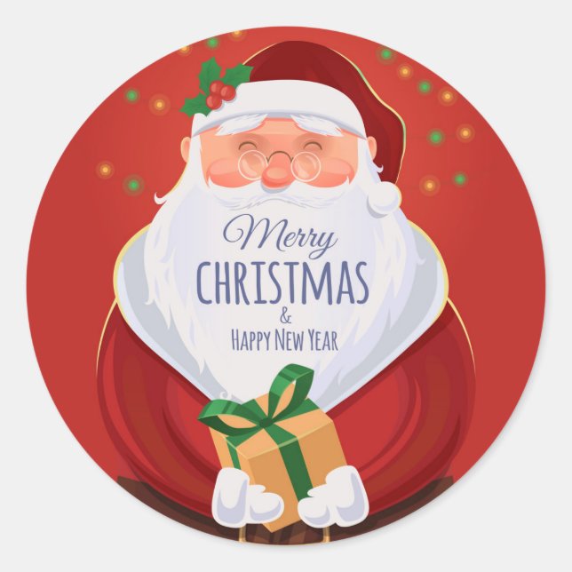 Redonda Pegatina de regalo de Navidad de Papá Noel (Anverso)