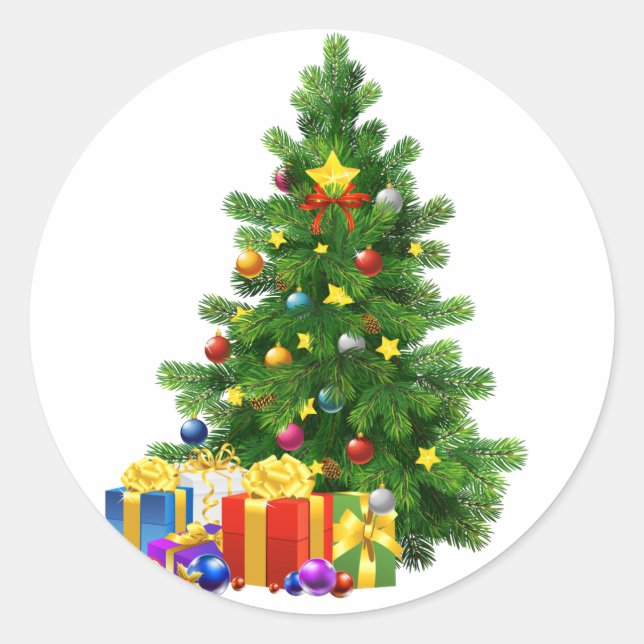 Redonda Pegatina de Regalos de Árbol de Navidad (Anverso)
