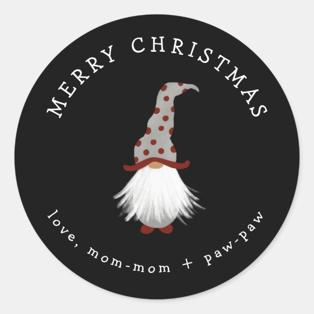 Redonda Pegatina de regalos de Navidades de Gnome (Anverso)