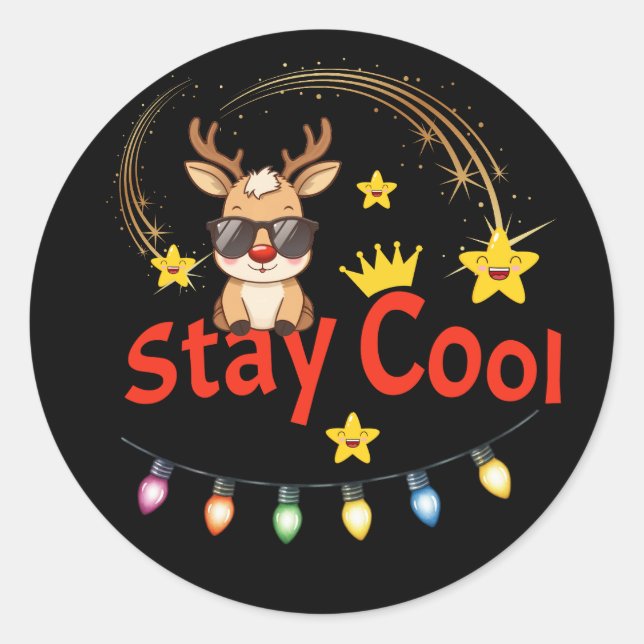 Redonda Pegatina de reno de Navidad Stay Cool (Anverso)