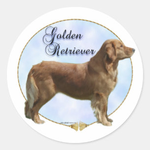 Redonda Pegatina de retrato de Golden Retriever