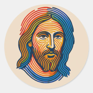 Redonda Pegatina de retrato de Jesús con huella dactilar c