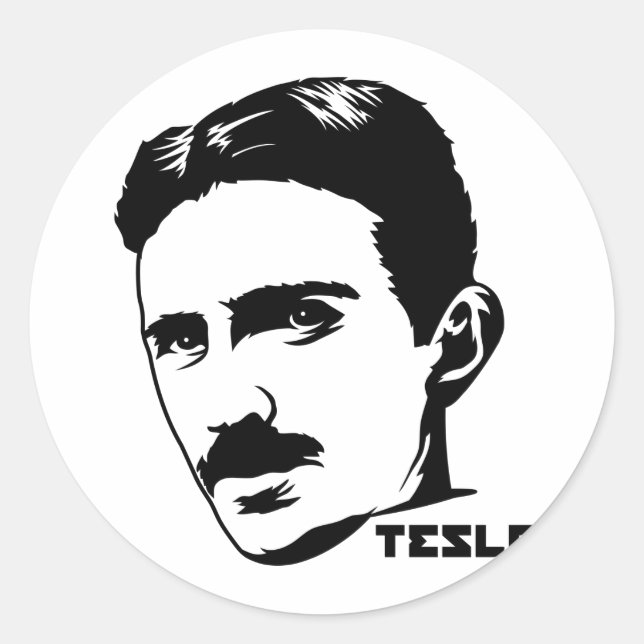 Redonda Pegatina de retrato de Nikola Tesla (Anverso)
