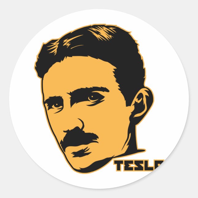 Redonda Pegatina de retrato de Nikola Tesla (Anverso)