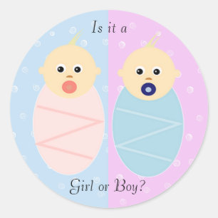 Redonda Pegatina de revelación de género rosa y azul