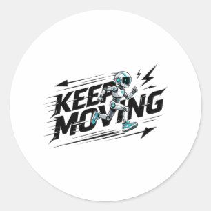 Redonda Pegatina de Robot Futurista en Movimiento