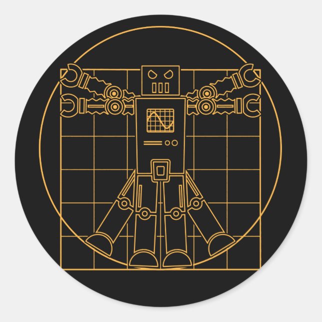 Redonda Pegatina de Robot Vitruviano Da Vinci (Anverso)