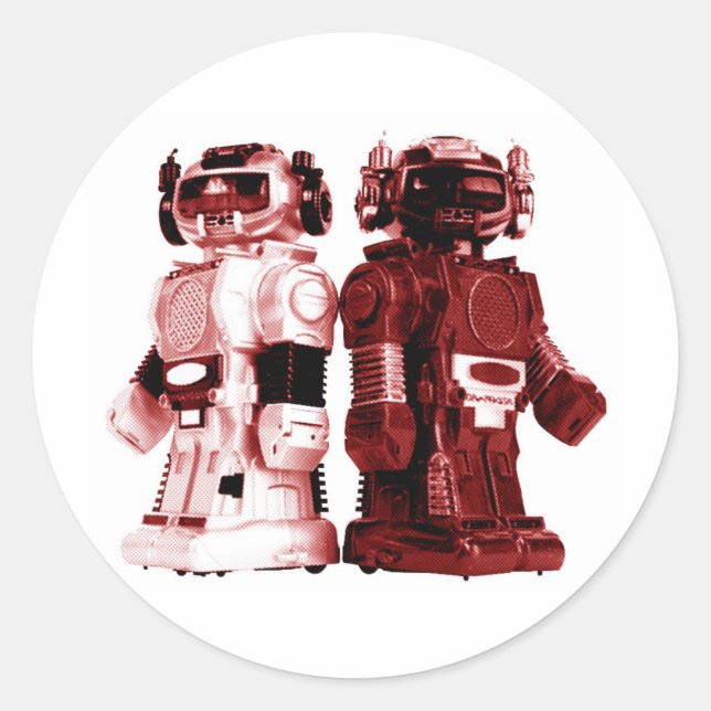 Redonda pegatina de robots rojos (Anverso)