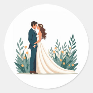 Redonda Pegatina de Romance de Recién Casados