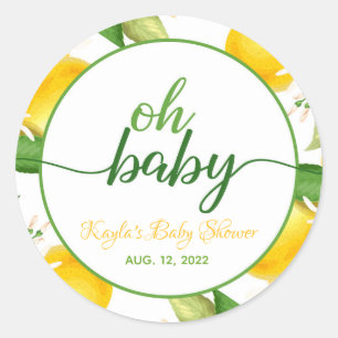 Redonda Pegatina de Ronda Baby Shower de limón - Oh Baby -
