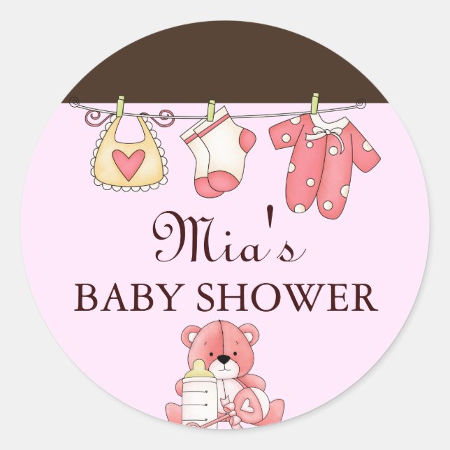 Redonda Pegatina de ropa chic para baby shower (Anverso)