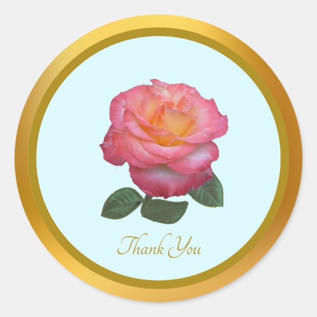 Redonda Pegatina de rosa rosa de agradecimiento (Anverso)