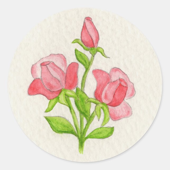 Redonda Pegatina de Rosas en miniatura (Anverso)