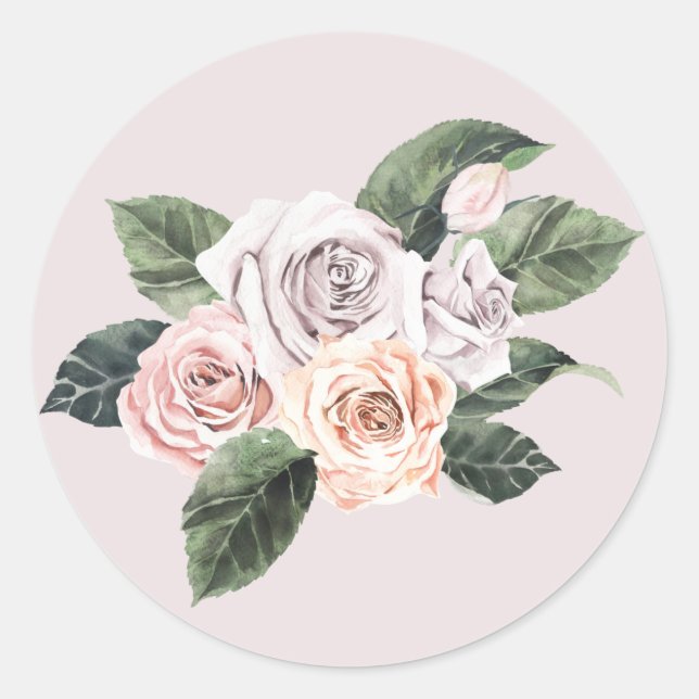 Redonda Pegatina de rosas rosadas de primavera (Anverso)