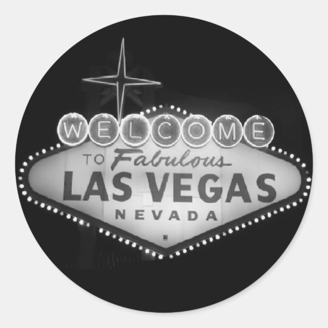 Redonda Pegatina de Rótulo B/W de Las Vegas (Anverso)