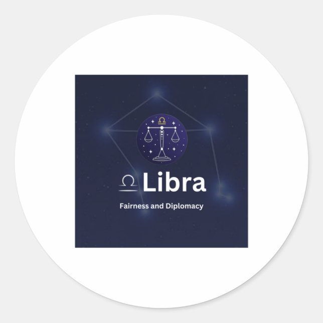Redonda Pegatina de Rótulo Libra Zodiac (Anverso)