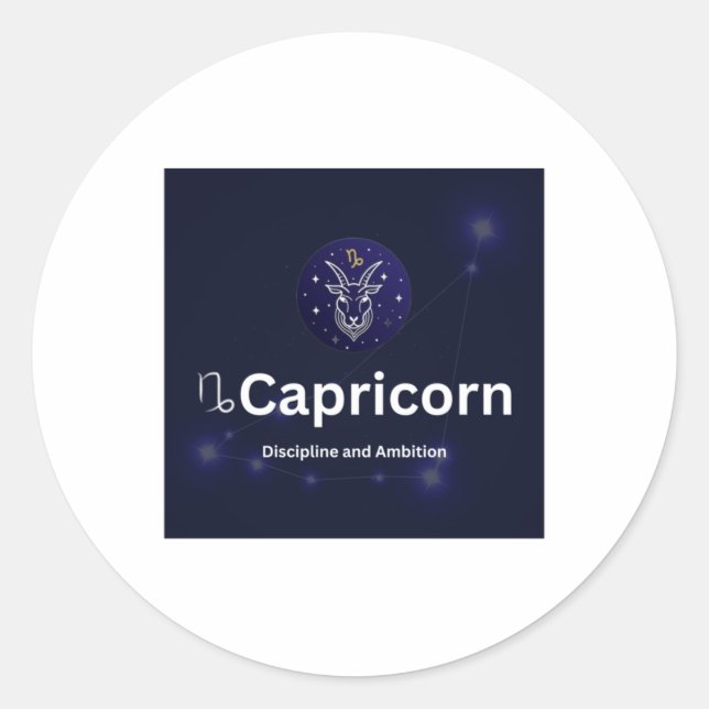 Redonda Pegatina de Rótulo Zodiac de Capricornio (Anverso)