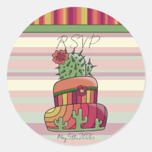 Redonda Pegatina de "RSVP" para boda de cactus