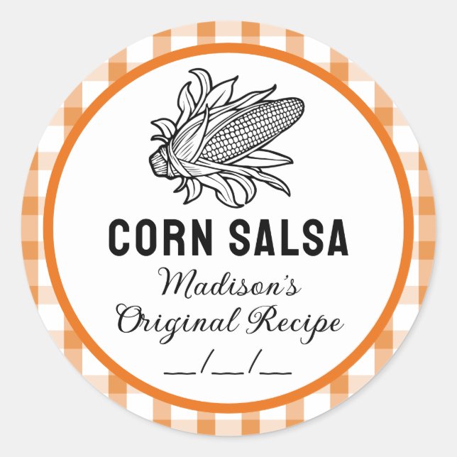 Redonda Pegatina de salsa de maíz con naranja a cuadros (Anverso)