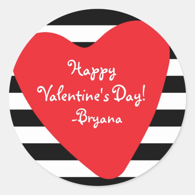 Redonda Pegatina de San Valentín blanco y negro de corazón (Anverso)