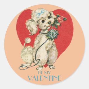 Redonda Pegatina de San Valentín de caniche francés vintag