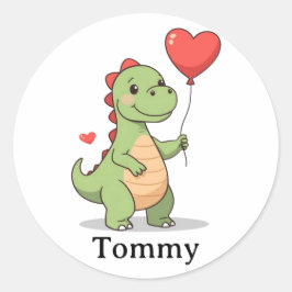 Redonda Pegatina de San Valentín de dinosaurio lindo para