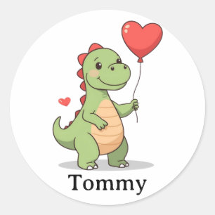 Redonda Pegatina de San Valentín de dinosaurio lindo para