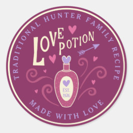 Redonda Pegatina de San Valentín de Poción de Amor Morado