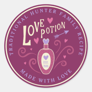 Redonda Pegatina de San Valentín de Poción de Amor Morado 