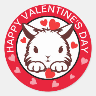 Redonda Pegatina de San Valentín rojo de conejito animal 