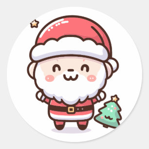 Redonda Pegatina de Santa Claus Kawaii