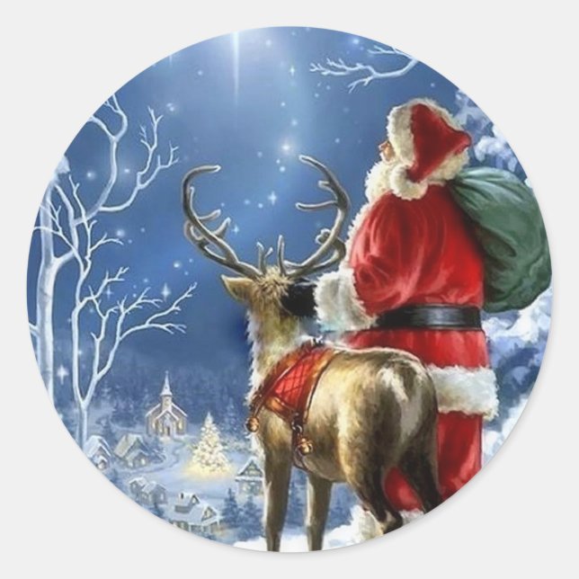 Redonda Pegatina de Santa de Noche Estrellada (Anverso)