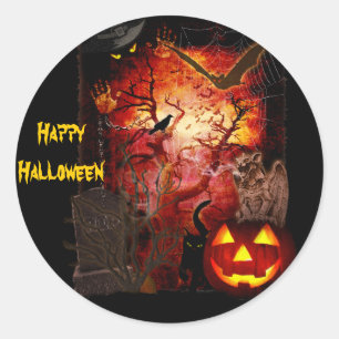 Redonda Pegatina de Scary Halloween (personalizable de tex