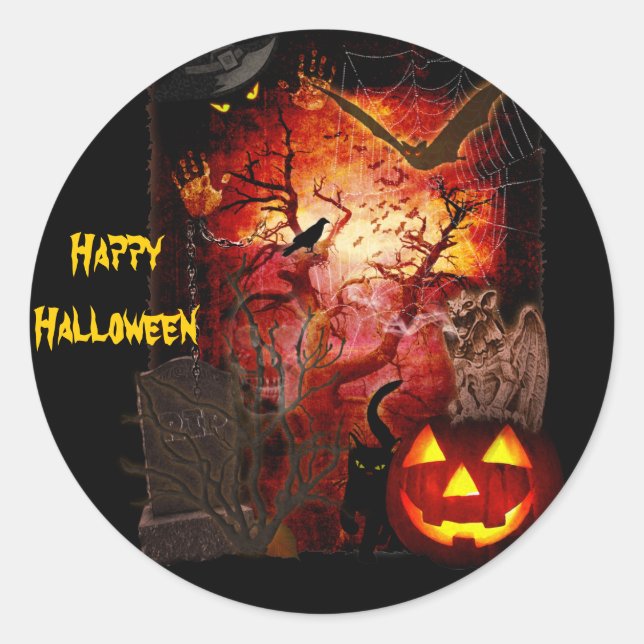 Redonda Pegatina de Scary Halloween (personalizable de tex (Anverso)