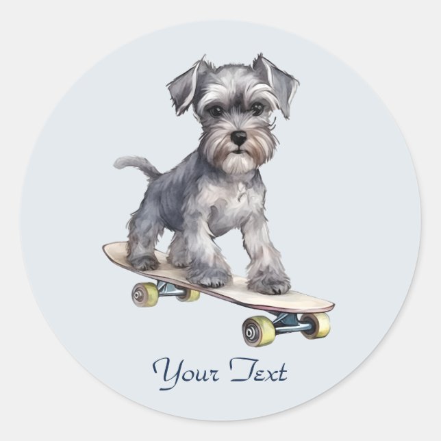 Redonda Pegatina de Schnauzer miniatura acuarela (Anverso)