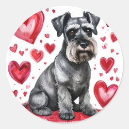 Redonda Pegatina de Schnauzer y Corazones
