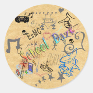 Redonda Pegatina de School Daze