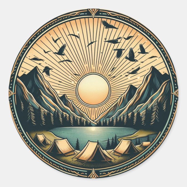 Redonda Pegatina de senderismo al aire libre (Anverso)