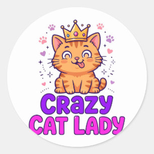 Redonda Pegatina de Señora Gatos Locos