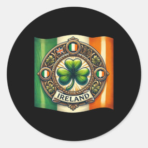 Redonda Pegatina de Shamrock con bandera de Irlanda