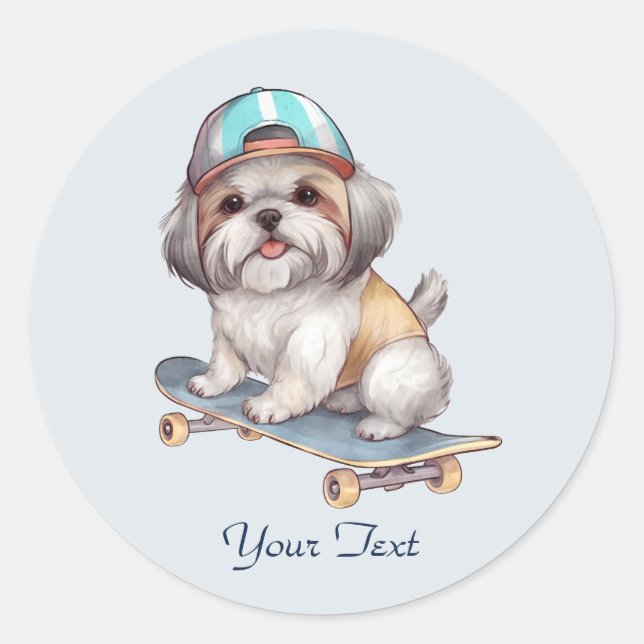 Redonda Pegatina de Shih Tzu acuarela (Anverso)